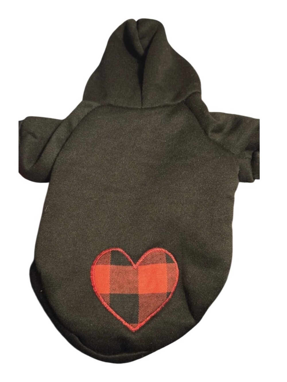 Xs Black Hoodie Pet Sweater with Red Plaid Heart